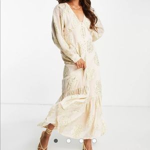 ASOS Design button front maxi metallic floral print dress